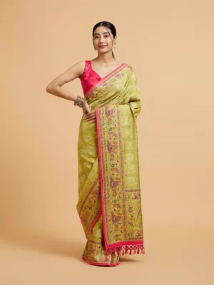 Soft Green Jaal Embroidered Saree with Bagh Motifs and Sequin Work
