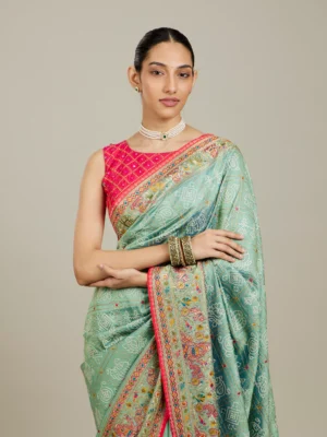 Sea Green Village Art Embroidered Saree