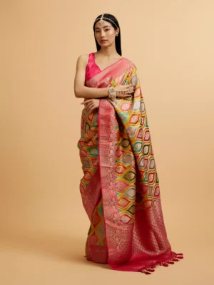 Cream Zari Weave Art Silk with Rani Accents Saree