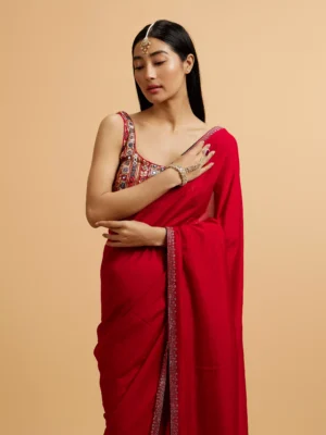 Splendid Red Rhinestone Embellished Saree