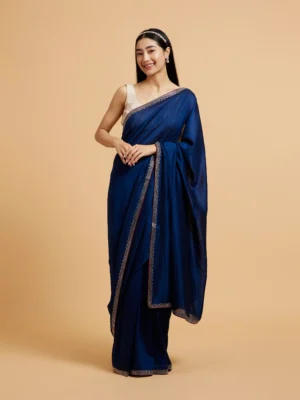 Teal Blue Rhinestone Embellished Saree